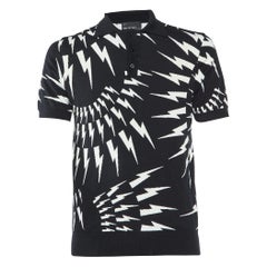 Neil Barrett Black Thunder Bolt Pattern Cotton Polo T-Shirt M