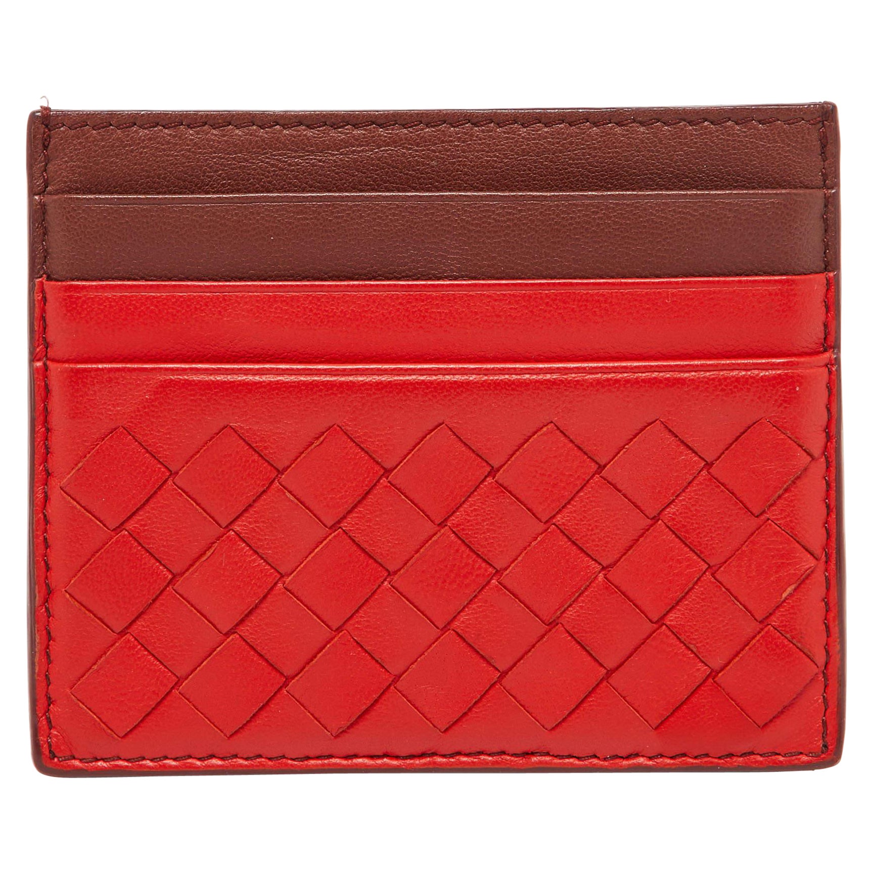 Portacarte Bottega Veneta in pelle Intrecciato Arancione/Borgogna