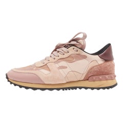 Valentino Pink Camouflage Canvas and Suede Rockrunner Sneakers Size 38