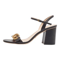 Gucci Black Leather GG Marmont Ankle Strap Sandals Size 38