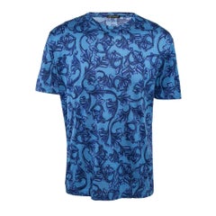Versace Maglietta girocollo in jersey di cotone con stampa barocca blu XXL