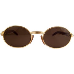 Nouveau Cartier Giverny Gold & Wood 53/22 Full Set Brown Lens France lunettes de soleil