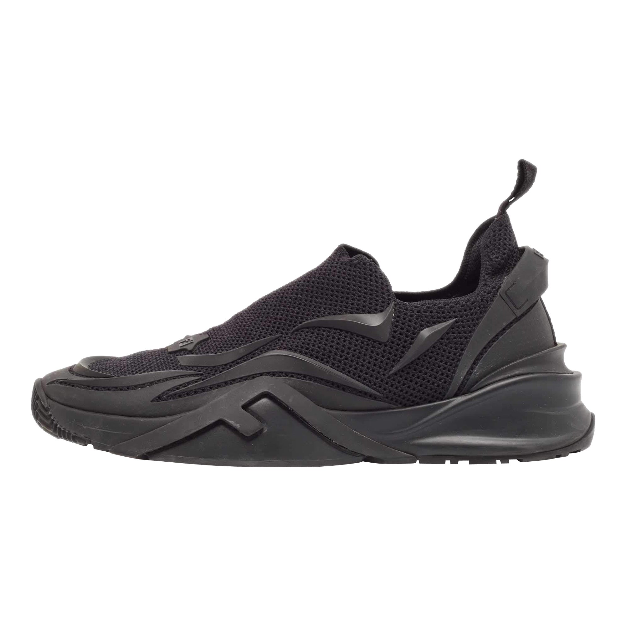 Fendi Black Knit Fabric and Rubber Flow Sneakers Size 42 For Sale