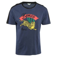 Kenzo Navy Blue Tiger Print Cotton Crew Neck T-Shirt L