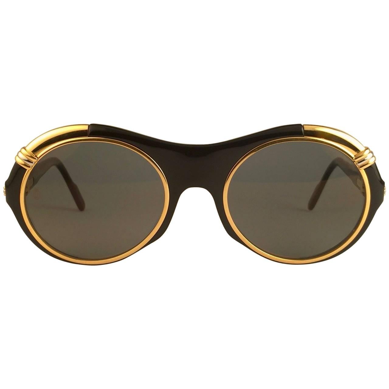 New Cartier Diabolo Gold & Black 53mm 24k Gold Sunglasses France