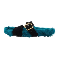Prada Black/Teal Blue Velvet Flat Sandals Size 41