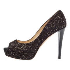 Jimmy Choo Black Suede Dahlia Peep Toe Pumps Size 39