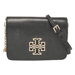 Tory Burch Black Leather Britten Flap Crossbody Bag