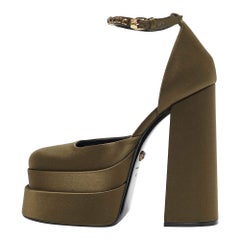 Versace Green Satin Aevitas Platform Sandals Size 40