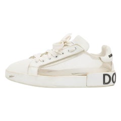 Dolce & Gabbana White Leather and Mesh Low Top Sneakers Size 37.5