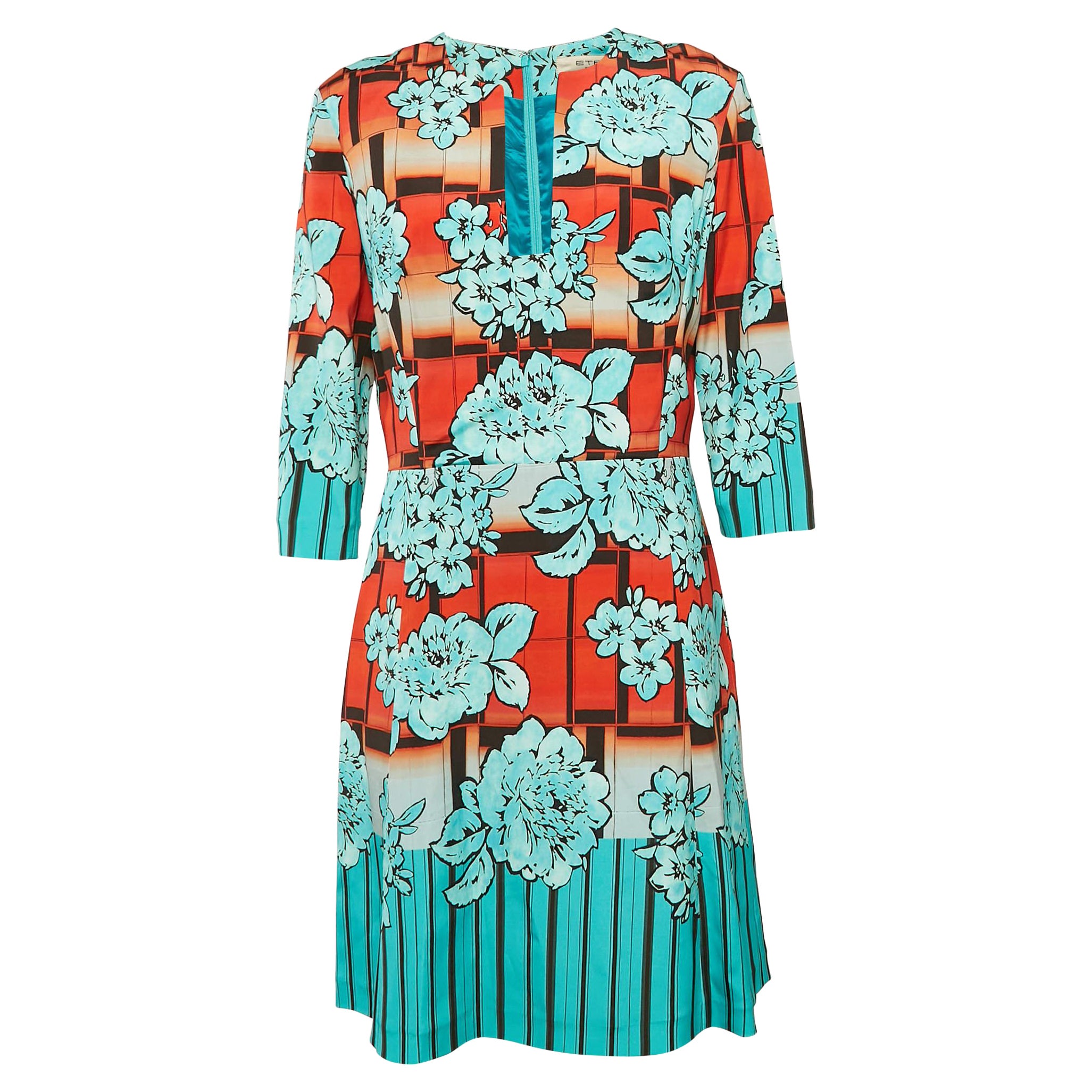 Etro Mehrfarbig/Lichtblaues bedrucktes Minikleid aus Krepp L