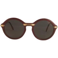 Vintage New Cartier Cabriolet Round Brown 49MM 18K Gold Sunglasses France 1990's