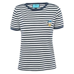 Gucci X Disney Navy Blue Striped and Pinhole Cotton T-Shirt L
