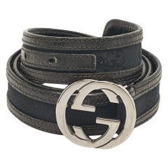 Gucci Black GG Canvas and Leather Interlocking G Belt 80CM