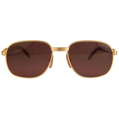 Vintage New Cartier Wood Monceau Gold & Wood 53MM Brown Lenses France Sunglasses