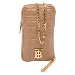 Burberry Camel Quilted Check Leather Mini Vertical Lola Crossbody Bag