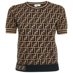Fendi Nero e Marrone Zucca Monogram Pullover a manica corta S