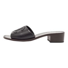 Chanel Black Leather CC Slide Sandals Size 39.5
