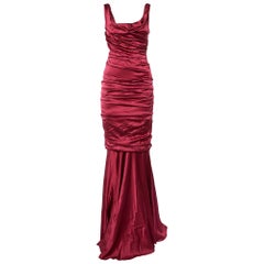 Dolce & Gabbana Burgundy Silk Ruched Special Edition Gown M