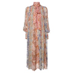 Zimmermann Multicolor Floral Print Chiffon Tie Neck Midi Dress S