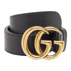 Gucci Black Leather GG Marmont Buckle Belt 75CM