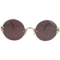 New Cartier Madison Round Rimless Platine 20mm Grey Lenses France Sunglasses