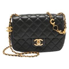 Chanel Black Quilted Leather Small Coco Hearts Square Flap Bag