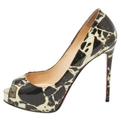 Christian Louboutin Black/Cream Printed Patent Leather New Very Prive Pumps Size 35
