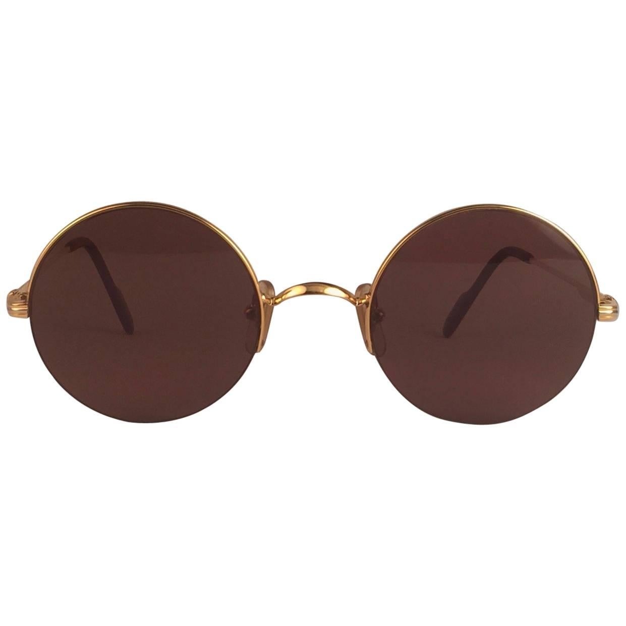 New Cartier Mayfair Round Half Frame Gold 45mm Brown Lens France Sunglasses