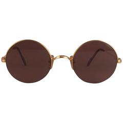 Vintage New Cartier Mayfair Round Half Frame Gold 45mm Brown Lens France Sunglasses