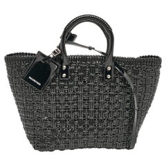 Balenciaga Black Varnished Faux Leather Large Bistro Basket Tote
