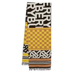 Burberry Yellow Text Checkboard Cashmere Blend Football Scarf