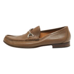 Gucci Brown Leather Horsebit Loafers Size 44.5