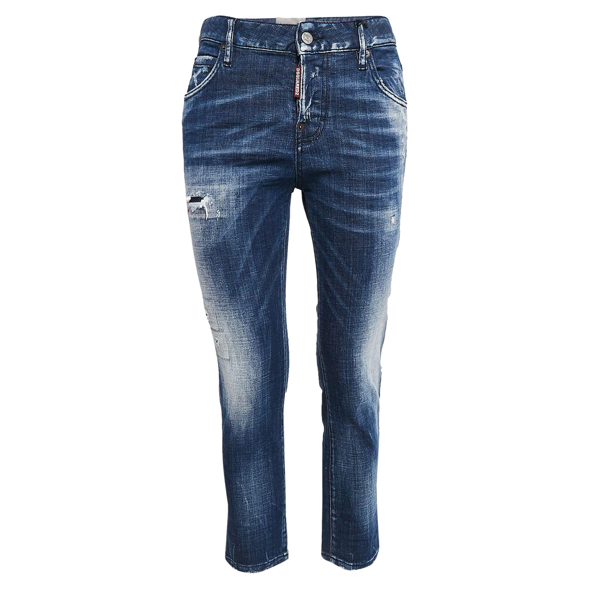 Dsqaured2 Blau gewaschene Denim Cool Girl Cropped Jeans S Taille 32" im Angebot