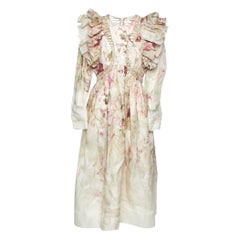Zimmermann Pink Floral Print Linen & Silk Organza Dancer Midi Dress L
