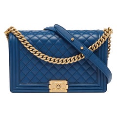 Chanel Blue Quilted Caviar Leather New Medium Boy Flap Bag