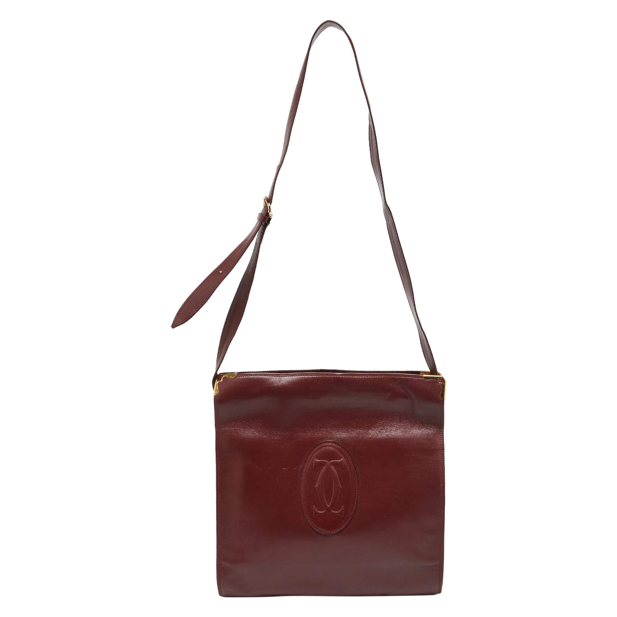 Cartier Burgundy Leather Les Must de Cartier Shoulder Bag For Sale