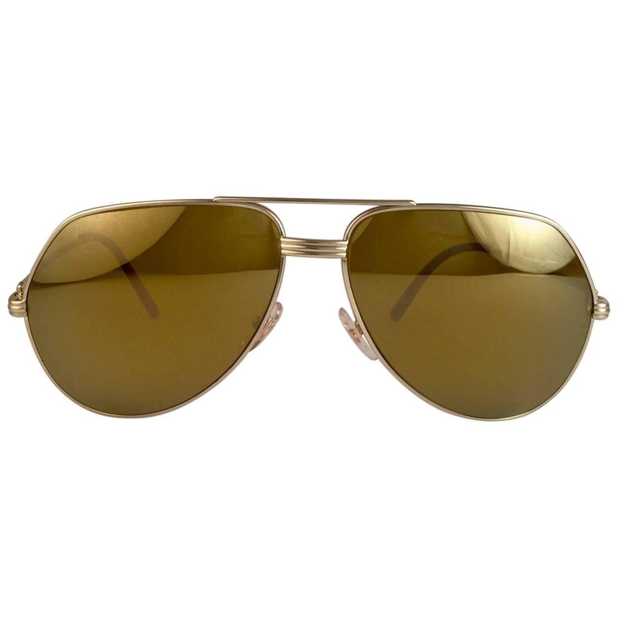 New Cartier Platinum 62mm Vendome Gold Mirror Sunglasses France 18k 1983