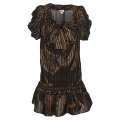 Kenzo Brown Striped Silk Blend Bow Detail Ruffled Blouse S