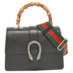 Gucci Black Leather Medium Dionysus Bamboo Top Handle Bag