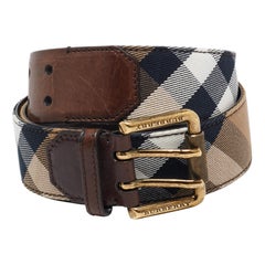 Burberry Brown/Beige Nova Check Canvas and Leather Buckle Belt 90CM