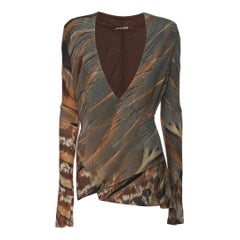 Roberto Cavalli Brown Printed Jersey Full Sleeves Top S