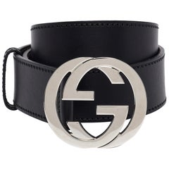 Gucci Black Leather Interlocking G Buckle Belt 90CM