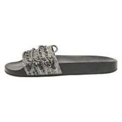 Chanel Grey Lace and Suede Tropiconic Slides Size 38