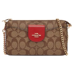 Coach Beige/Red Signature Coated Canvas and Leather Poppy Crossbody Clutch Bag