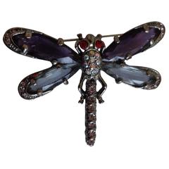 Vintage Dragonfly Purple Light blu Silver Swarovski Brooch Pin