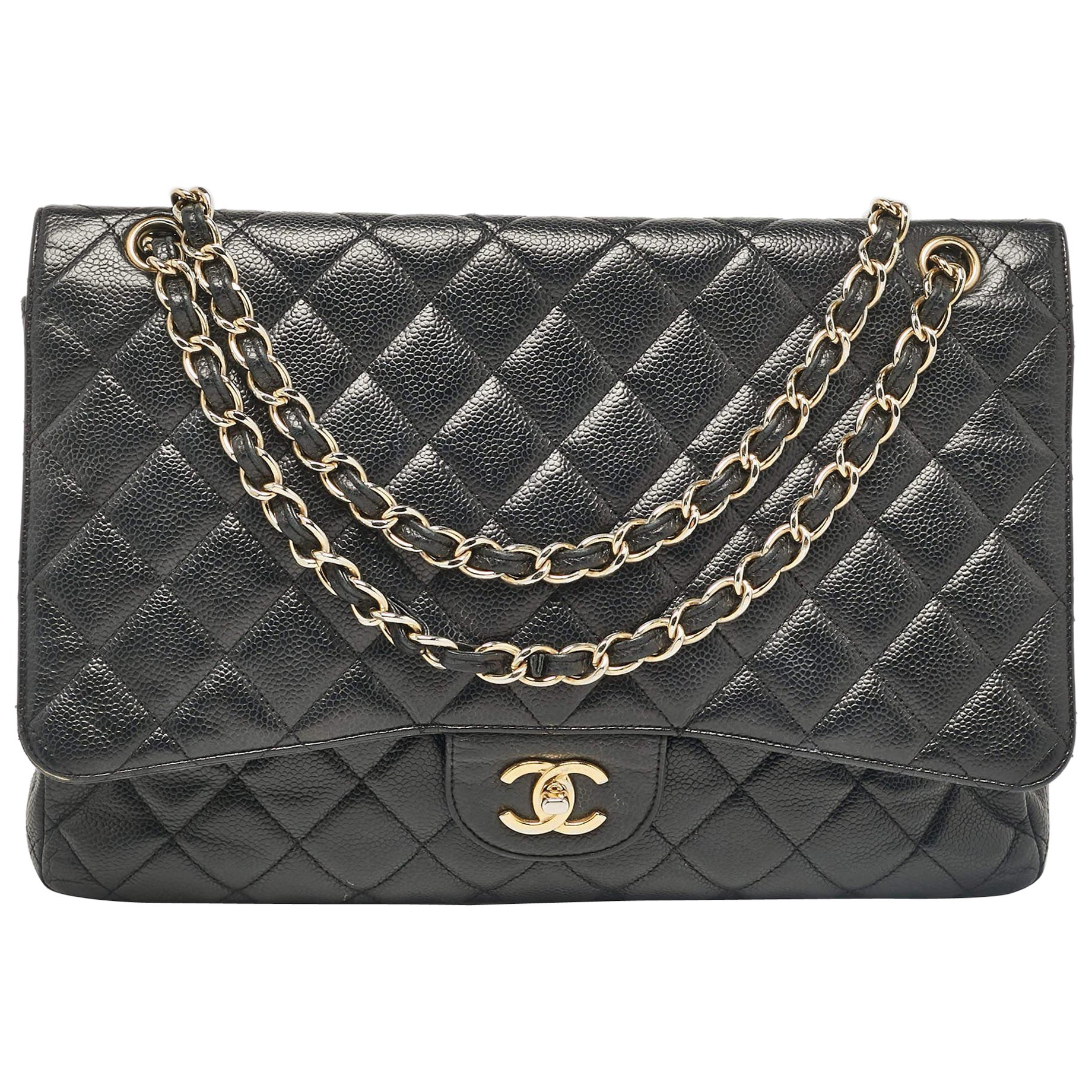 Chanel Black Caviar Quilted Leather Maxi Single Flap Bag