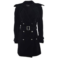 1990s Chanel Black Velvet Trench Coat