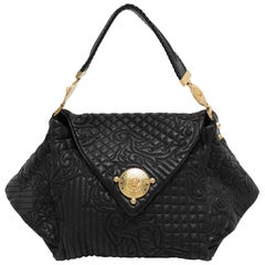 Versace Black Quilted Leather Embroidered Barocco Shoulder Bag
