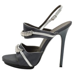 Balenciaga Grey Satin Embellished Slingback Sandals Size 39.5
